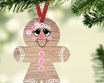 Gingerbread Girl Ornament Sublimation Winter Christmas Ornament Design 2 color bundle DIGITAL Download  PNG file for Ashley Dodd's Blanks