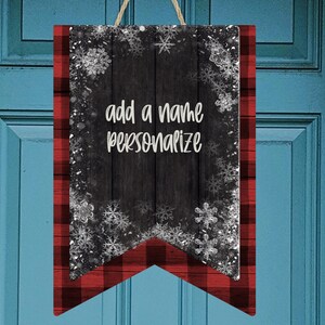 Bunting Door Hanger Faux Wood Snowflake Plaid Christmas Wood Sublimation Design pour Aparecium Design Co blank Digital Download PNG