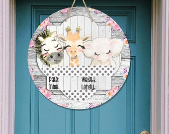 Puerta de sublimación redonda Percha Zoológico Estadística de nacimiento de bebés para personalización para 12 pulgadas de tablero duro Círculo en blanco Ashley Dodd Estadísticas de nacimiento PNG