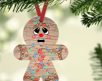 Gingerbread Boy Tangled Lights Ornament Sublimation Winter Christmas Ornament Design DIGITAL Download  PNG file for Ashley Dodd's Blanks