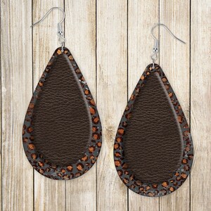 Leopard and Leather Sublimation Design Tear Drop Earrings Aparecium Design Company Blanks PNG Digital Design