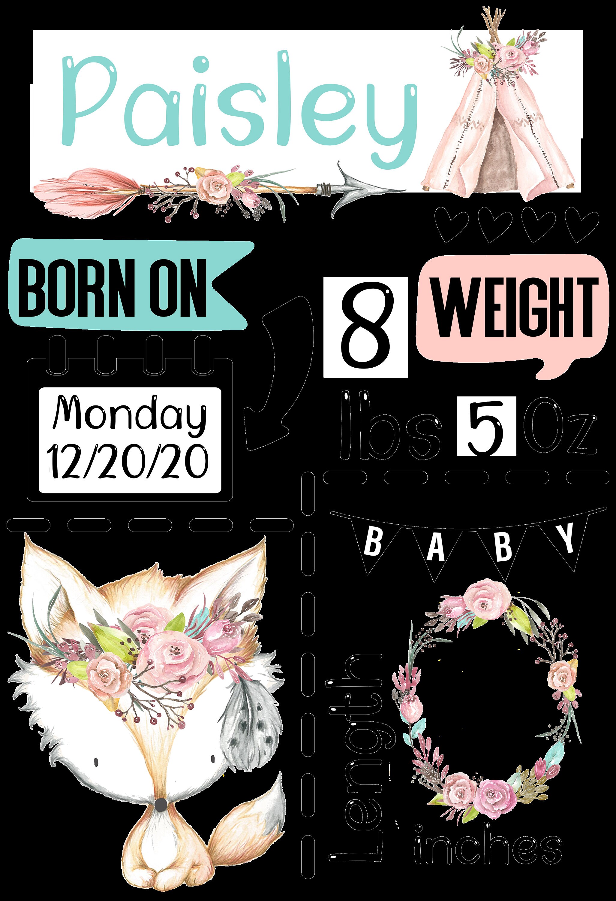 Baby Blanket Sublimation Template PNG Template Text Girl Fox Etsy
