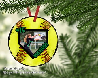 round Softball Photo Picture Home Plate Christmas Round Ornament Sublimation Digital PNG Design for Round Aparecium Design Co