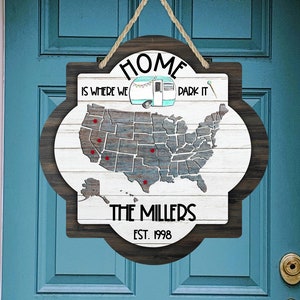 Quatrefoil Door Hanger Home is Where We Park It Camper Door Hanger Sign Sublimation Digital Design for Aparecium Design Co Blank Personalize