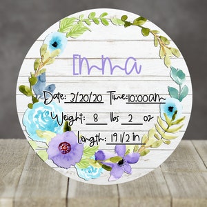 Round Sublimation Door Hanger Floral Wreath Baby Birth Stat for Personalization for Aparecium Design Circle Blank Ashley Dodd Birth Stat PNG