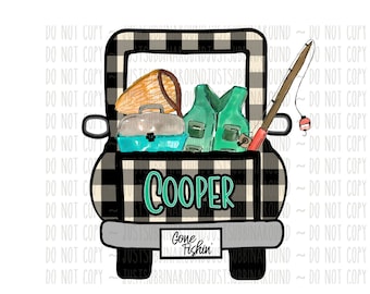 Gone Fishin' Truck Sublimation Design Digital Download Fishing Truck Design Black White Plaid Gingham