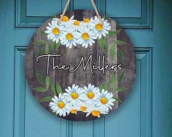 Puerta redonda colgador sublimación granja y madera sintética Daisy diseño de sublimación floral para 12.25 "puerta redonda blanco diseño digital PNG