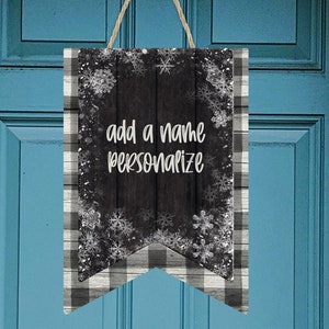 Bunting Door Hanger Faux Wood Snowflake Plaid Christmas Wood Sublimation Design pour Aparecium Design Co blank Digital Download PNG