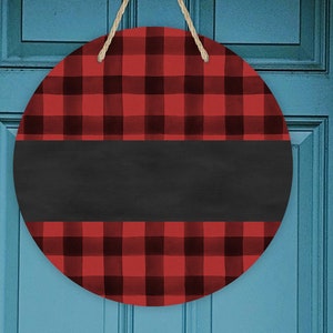 Round Sublimation Door Hanger Red Black Plaid Welcome and Blank Design for Personalization for Aparecium Design Co Blanks PNG Digital image 2