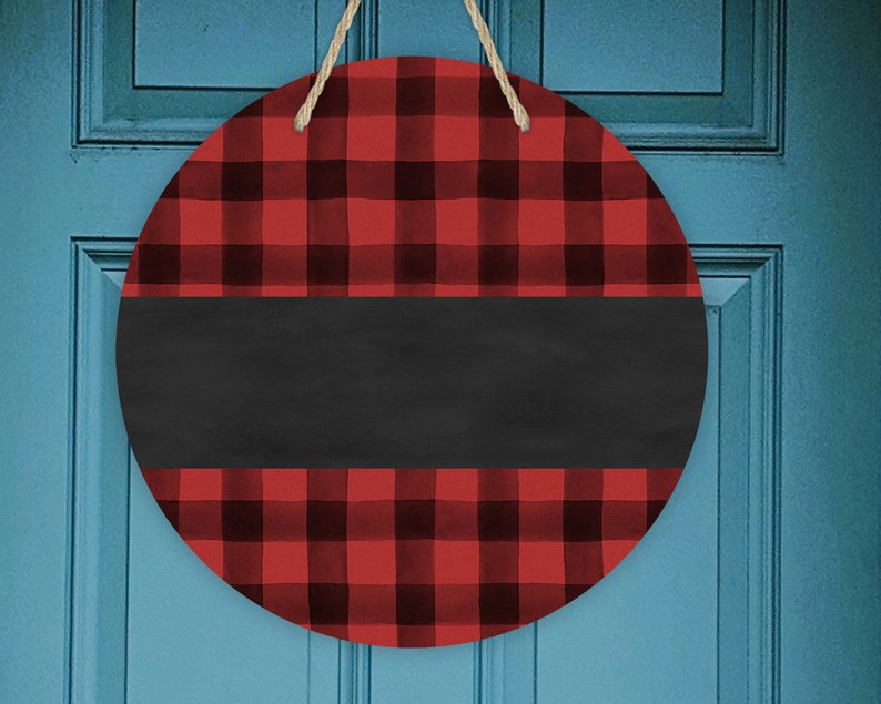 Round Sublimation Door Hanger Red Black Plaid Welcome and Blank Design for Personalization for Aparecium Design Co Blanks PNG Digital image 2