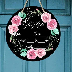 Round Sublimation Door Hanger Floral Wreath Baby Birth Stat for Personalization for Aparecium Design Circle Blank Ashley Dodd Birth Stat PNG