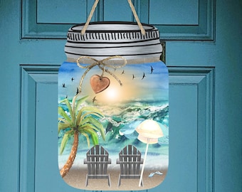 Mason Jar Sublimation Beach Ocean Waves Scene Design Door Hanger DIGITAL Download  PNG file for Ashley Dodd's Mason Jar