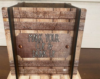 Sublimation Hardboard Photo Square Box design Grab a Cup and Drink Up Design Faux Wood design Digital Designs Digital PNG Aparecium Blanks