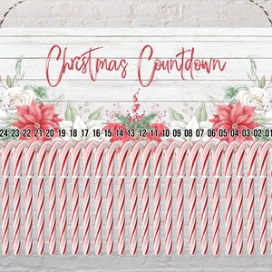 Candy Cane Countdown Advent Sublimation Design Christmas Hanger Floral Christmas Countdown Digital Download PNG Aparecium Design template