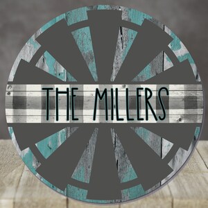 Windmill Farmhouse Door Hanger for 12 inch Round Template Sublimation Design Blank for name buffalo plaid teal wood PNG Digital Design