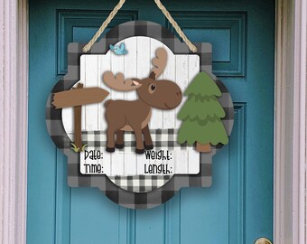 Quatrefoil Birth Stat Baby Boy Moose Woodland Sublimation Design for Aparecium Design CO Blanks Digital Download PNG Nursery Decor