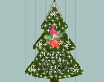 Christmas Tree Door Hanger Sublimation Christmas Design Cardinals appear when Angels are Near for Slinging Arrow Blanks PNG Digital Design
