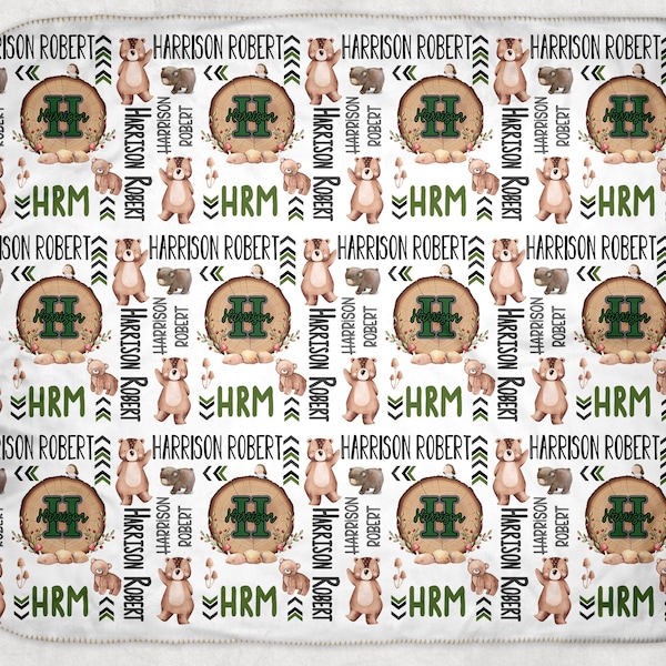 Woodland Brown Bear Baby Blanket 10 x 10 Template Smart Object Easily Editable Digital Sublimation Design PNG Instant Download Designs PNG