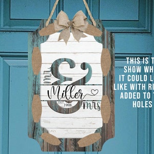 Fancy Door Hanger with Holes for Ribbon Personalize Mr Mrs Monogram Sublimation Design PNG for Blank from Aparecium Design Digital Download