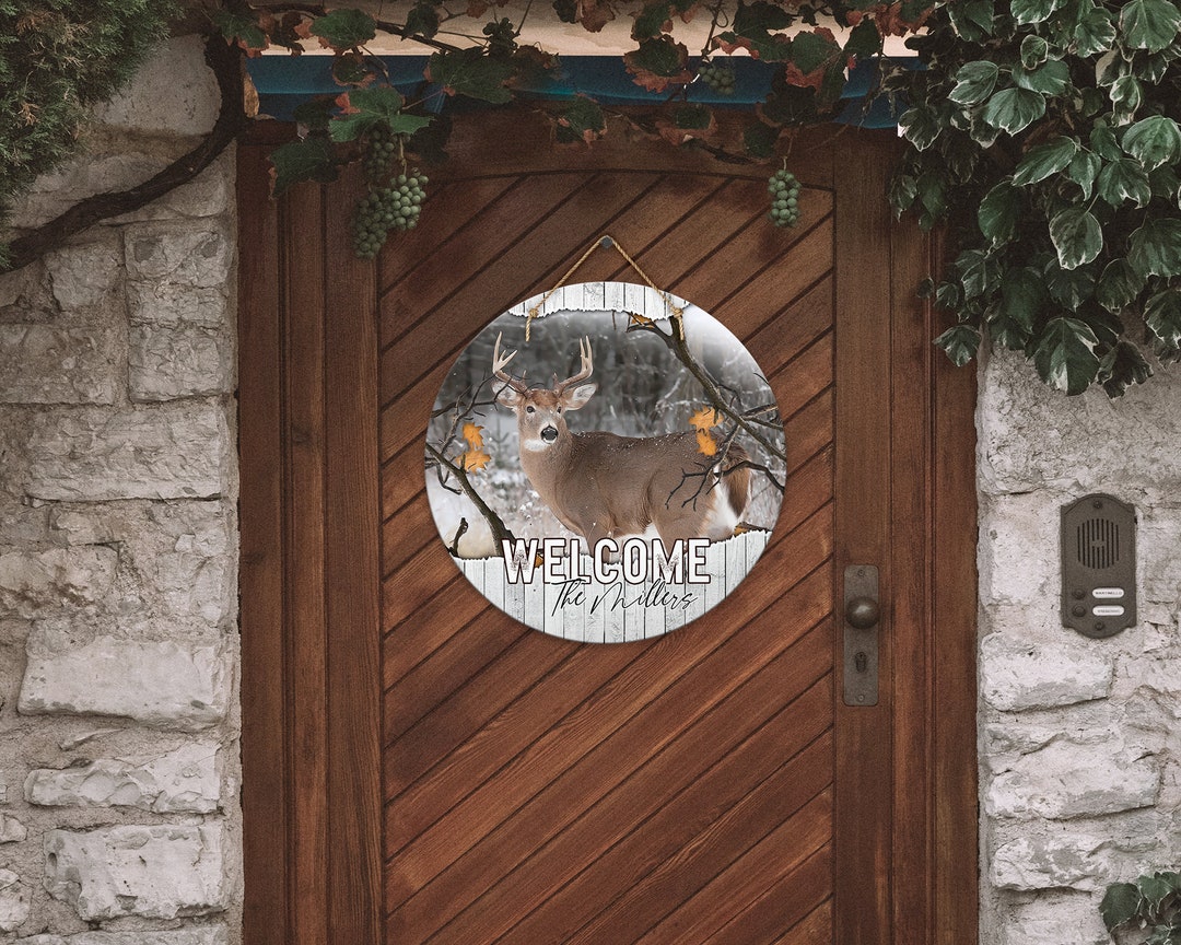 Round Door Hanger Sublimation Faux Wood and Deer Hunting Hunter Forest