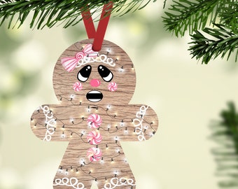 Gingerbread Girl Tangle Lights Ornament Sublimation Winter Christmas Ornament Design DIGITAL Download  PNG file for Ashley Dodd's Blanks