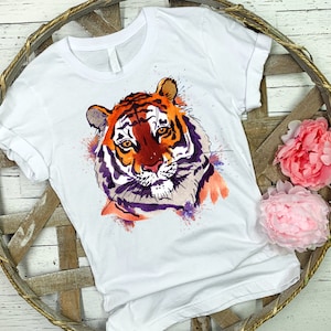 Watercolor Tiger Purple and Orange Watercolor Splashes Sublimation PNG Digital Design Instant Download File Sports Easy Tiger