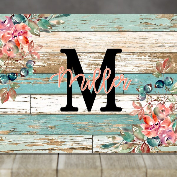 Glass Sublimation Cutting Board Multi Teal Rustic Wood and Floral Desgin for you to add monogram name as shown Instant Download PNG DIGITAL