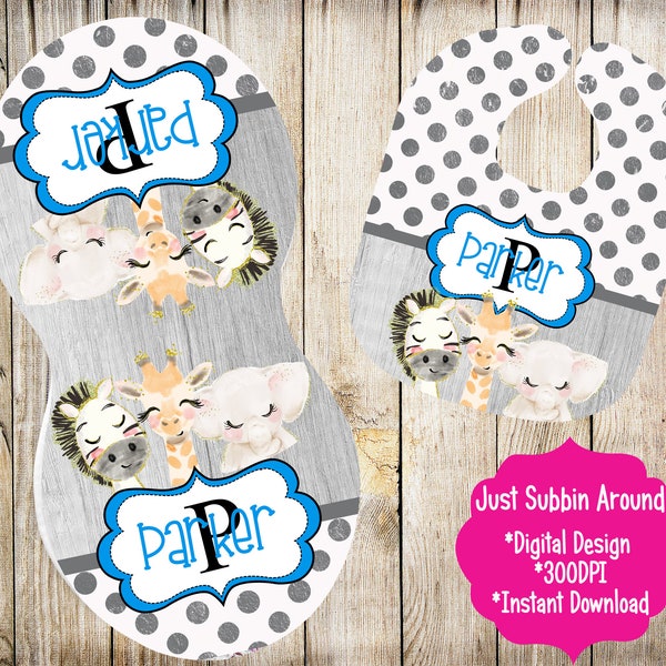 Digital Sublimation Design Burp Cloth and Baby Bib Zoo Animals Gray Polka Dot Instant Digital Download  Infant