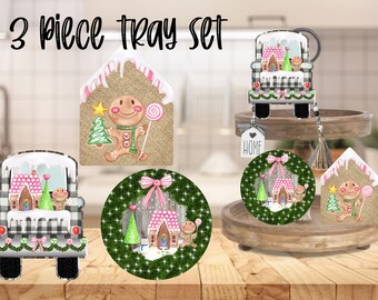 Tiered Tray Design Bundle Farmhouse Inspired Christmas Gingerbread Designs 3 Design Sublimation Aparecium Design template PNG Digital ONLY