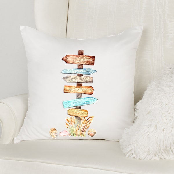 Digital Sublimation Design PNG Beach Directional Sign pillow Ocean Travel Use on Many Substrates Add Names or Words to personalize