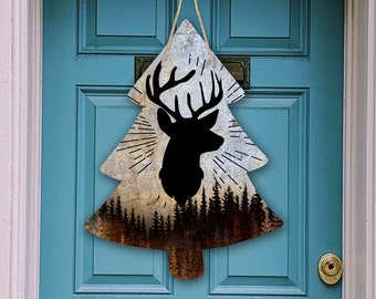 Tree Door Hanger Sublimatie Design Herten en Forest Rustieke Rust en Beton Ontwerp voor Aparecium Design CO Blanks Digitale Download PNG