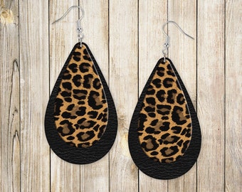 Tear Drop Earring Faux Leather and Leopard Design for Aparecium Design Co Blanks Lg Tear size down for sm or med PNG Digital Design