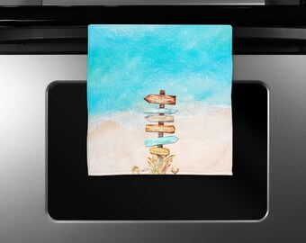 Beach Directional Sign Ocean Digital Sublimation Design for Terry and Velour kitchen towel Full Bleed ocean blue and sand Digital Download