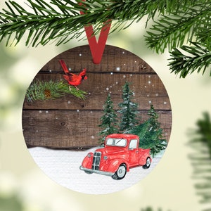 Round Door Hanger Christmas Cardinals Winter Truck Cardinal Memorial Red Cardinal 12.25&quot; Round Door Hanger fit Hardboard Blanks