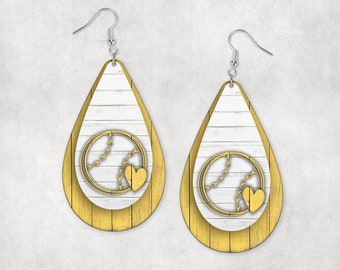 Tear Drop Earring Sublimation Softball Faux Wood Design for Aparecium Design Co Blanks Lg Tear size down for sm or med PNG Digital Design