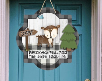 Quatrefoil Birth Stat Baby Boy Deer Sublimation Design Gray Buffalo Plaid for Aparecium Design CO Blanks Digital Download PNG Nursery Decor