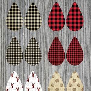 Tear Drop Earring Digital Sublimation Design Bundle Black Red Buffalo Plaid 6 Designs Grouped Sized for Ashley Dodd&#39;s Blank Earrings