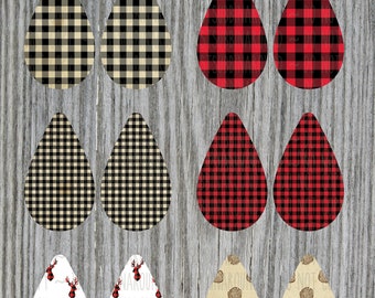 Tear Drop Earring Digital Sublimation Design Bundle Black Red Buffalo Plaid 6 Designs Grouped Sized for Ashley Dodd's Blank Earrings