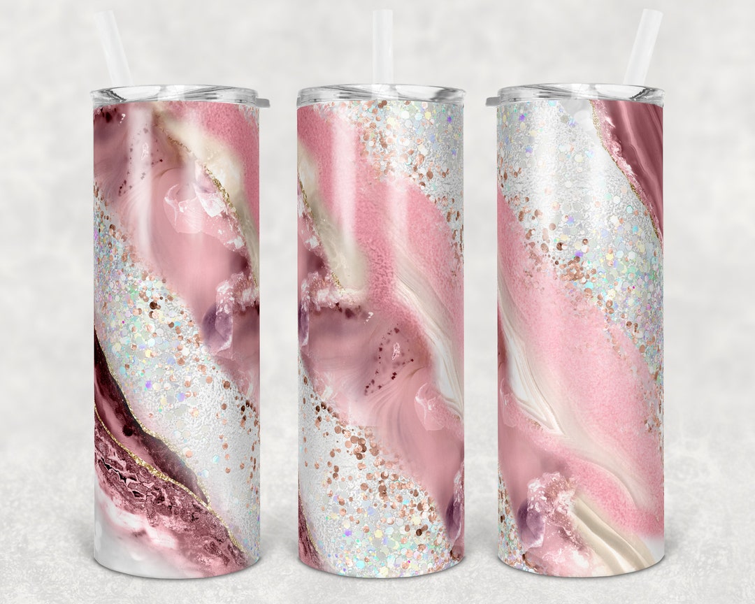 20 Oz Skinny Tumbler White Glitter Blush Agate Background Sublimation ...