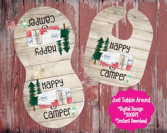 Camping For Happy Camper Funny Baby Bib or Burp Cloth With Sayings I Love You Smore or Smores 