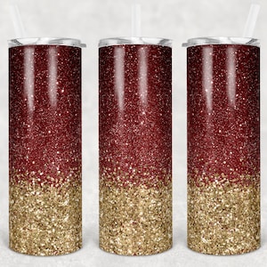 20 oz Skinny Tumbler Maroon Crimson to gold Glitter Sublimation Design Digital Download PNG Warp and Straight