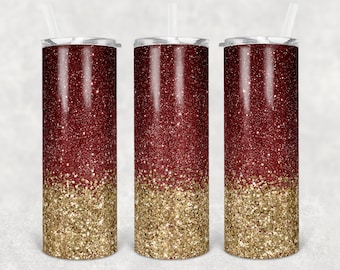 20 oz Skinny Tumbler Maroon Crimson to gold Glitter Sublimation Design Digital Download PNG Warp and Straight