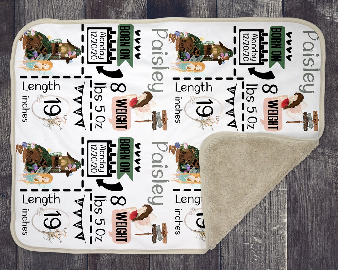 Baby Blanket Sublimation Template PNG Template Text Girl Fairy Garden Theme Birth Stat 13x19
