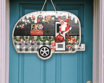 Camper Door Hanger Navidad Whimsical Santa Camper Holiday Camping Digital Descargar archivos PNG para la plantilla de ashley Dodd's Truck