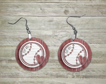 Circle 1.25 inch Earring Faux Wood Baseball Sublimation Design for Aparecium Design Co Hardboard Blanks PNG Digital Download Play Ball