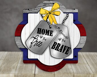 Colgante de puerta Quatrefoil con etiquetas de perro Hogar de los libres debido al diseño de sublimación valiente Aparecium Blanks rojo blanco azul falso madera PNG