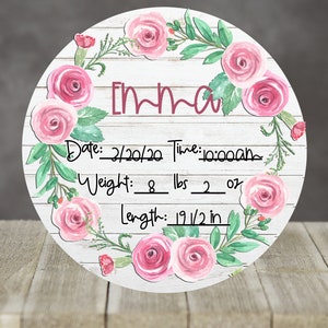 Round Sublimation Door Hanger Floral Wreath Baby Birth Stat for Personalization for Aparecium Design Circle Blank Ashley Dodd Birth Stat PNG