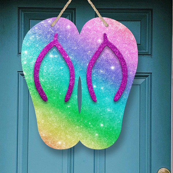 Flip FLop Sublimation Design for Slinging Arrow Blank Rainbow Glitter Double Flip FLop Summer Door Hanger PNG Instant Digital Download