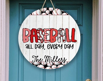 Round Door Hanger Baseball Theme Sublimation Design for 12 inch Round Hardboard Blanks PNG Digital Download
