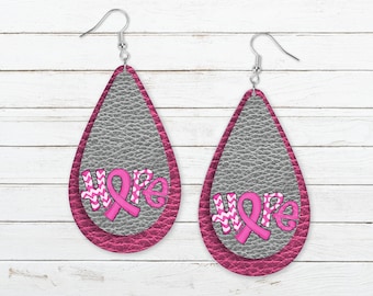 Tear Drop Cancer Ribbon Hope Earrings Pink Breast Cancer Awareness for Aparecium Design Co Tear Drop Blanks Digital Download PNG